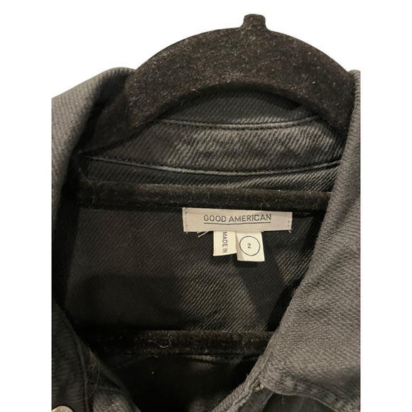 Good American Romper Black Denim Long Sleeve Size 2 Shorts Casual Pockets Snaps - Picture 2 of 7